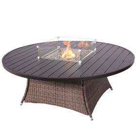 Aluminum Outdoor Dining Table Wicker Patio Gas Fire Pit Table in Brown (Table Only) - Round