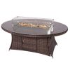 Aluminum Outdoor Dining Table Wicker Patio Gas Fire Pit Table in Brown (Table Only) - Oval