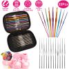 22Pcs Multi-Color Crochet Hook Needles Aluminum Handle Sewing Kit DIY Hand Knitting Craft Art Tools Weave Yarn Set 0.6mm-6.5mm w/ Storage Case