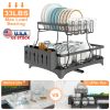 Dish Drying Rack with Drainboard Detachable 2-Tier Dish Rack Drainer Organizer Set with Utensil Holder Cup Rack Swivel Spout for Kitchen Counter