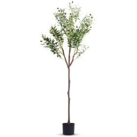 5.9FT Artificial Olive Tree Tall Fake Olive Plant Faux Potted Olive Tree with Lush Olive Branches and Fruits with Black Planter Pot for Modern Home Of