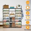 8-Tier 3-Row Shoe Rack Metal Shoe Storage Shelf Free Standing Large Shoe Stand 42 Pairs Shoe Tower Unit Tall Shoe Organizer with 2 Hooks for Entryway