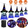 Halloween Ghost Witch Hat Hanging Light Lantern 11.6ft Outdoor String Decorative Light Patio Yard Garden Indoor Light