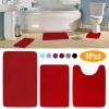 3Pcs Bathroom Rug Set Plush Velvet Bath Carpet Anti-Slip Memory Foam Mat For Tub Shower Bathroom