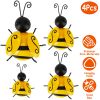 4Pcs Bumble Bee Set Ornament 3D Iron Hanging Bee Wall Decor Art Sculpture Statues Decorations For Fence Lawn Bar Living Room