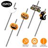 25Pcs Halloween Party Striped Decorative Straws Disposable Drinking Straws Paper Straw Decor Happy Halloween Ghost Lantern Black Cat Halloween Party S