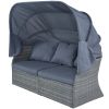 Outdoor Patio Furniture Set Daybed Sunbed with Retractable Canopy Conversation Set Wicker Furniture  - Gray