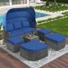 Outdoor Patio Furniture Set Daybed Sunbed with Retractable Canopy Conversation Set Wicker Furniture  - Blue