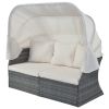 Outdoor Patio Furniture Set Daybed Sunbed with Retractable Canopy Conversation Set Wicker Furniture  - Beige