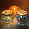 Mosaic Glass Candlestick Color Snowflake Mosaic Candle Holder Romantic Candlelight Table Centerpieces Party Dinner Wedding Decor - 3PCS set A - CN