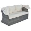 Outdoor Patio Furniture Set Daybed Sunbed with Retractable Canopy Conversation Set Wicker Furniture  - Beige