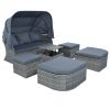 Outdoor Patio Furniture Set Daybed Sunbed with Retractable Canopy Conversation Set Wicker Furniture Sofa Set - Grey