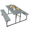 Indoor and Outdoor Folding Picnic Table Bench Set with Wood-like Texture - Gray