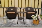 3 PCS Dark Brown Wicker Patio Bistro Set with Round Coffee Table and Brown Cushions  - Dark Brown