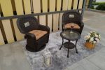 3 PCS Dark Brown Wicker Patio Bistro Set with Round Coffee Table and Brown Cushions  - Dark Brown