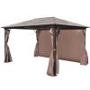 Gazebo with Curtain Brown Aluminum 157.5"x118.1" - Brown