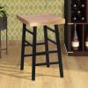 30 Inch Barstool with Saddle Style Wood Seat, Ladder Base, Brown and Black - as Pic