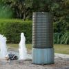 44" Tall Large Round Green Ribbed Tower Water Fountain, Verge Bronze, Cement Outdoor Bird Feeder / Bath Fountain - as Pic