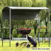 Outdoor 7Ft.Wx4.5Ft.L Iron Double Tiered Backyard Patio BBQ Grill Gazebo with Side Awning, Bar Counters and Hooks - Gray - Metal