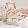 Portable Jewelry Organizer Box Travel Jewelry Case Button Leather Storage Display Box Ring Necklace Jewellery Storage Organizer - Basic Pink - China