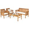 4 Pieces Outdoor Acacia Wood Sofa Furniture Set - as show