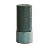 44" Tall Large Round Green Ribbed Tower Water Fountain, Verge Bronze, Cement Outdoor Bird Feeder / Bath Fountain - as Pic