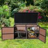 88 Gallon Garden Patio Rattan Storage Container Box - brown