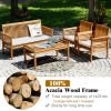 4 Pieces Outdoor Acacia Wood Sofa Furniture Set - as show