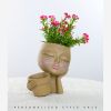 Resin Flower Pot Vase Artistic Sculpture Head Planter Flower Pot - Brown