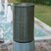 44" Tall Large Round Green Ribbed Tower Water Fountain, Verge Bronze, Cement Outdoor Bird Feeder / Bath Fountain - as Pic