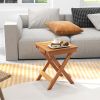 14 Inch Compact Folding Side Table with Slatted Tabletop - Natural