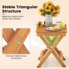 14 Inch Compact Folding Side Table with Slatted Tabletop - Natural