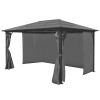 Gazebo with Curtain Anthracite Aluminum 157.5" x 118.1" - Anthracite