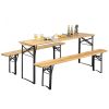 3 Pieces Folding Wooden Picnic Table Bench Set - Black (iron frame)