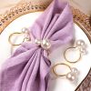 2023 Elegant Pearls Napkin Rings Metal Napkin Holders U-Shaped Napkin Buckle Wedding Gifts Party Christmas Festival Table Decor - CN - 24pcs gold