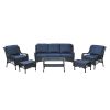 5-Person Rattan Patio Conversation Sets for Garden Backyard, Navy Blue - Navy Blue