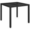 Patio Table with Glass Top Black 35.4"x35.4"x29.5" Poly Rattan - Black