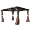 Gazebo with Curtain Brown Aluminum 157.5"x118.1" - Brown