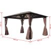 Gazebo with Curtain Brown Aluminum 157.5"x118.1" - Brown