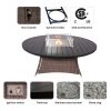 Aluminum Outdoor Dining Table Wicker Patio Gas Fire Pit Table in Brown (Table Only) - Round