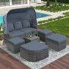 Outdoor Patio Furniture Set Daybed Sunbed with Retractable Canopy Conversation Set Wicker Furniture Sofa Set - Grey