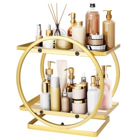 2 Tier Makeup Organizer for Vanity Gold Perfume Organizer for Dresser Carbon Steel Kitchen Bathroom Countertop Organizer Cosmetic Display Trays Servin