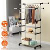 Extendable Garment Hanging Rack Clothing Hanging Rail Pillow Shoe Display Organizer w/ Rolling Wheels Hold up to 77LBS