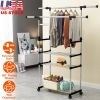 Extendable Garment Hanging Rack Clothing Hanging Rail Pillow Shoe Display Organizer w/ Rolling Wheels Hold up to 77LBS