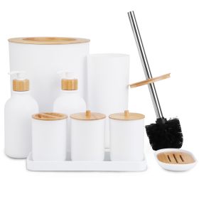 9Pcs Bathroom Accessories Set Trash Can Lotion Soap Dispensers Q-tip Holders Toothbrush Holder Soap Dish Vanity Tray Toilet Brush Black White