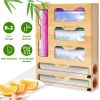 6 in 1 Plastic Wrap and Foil Organizer for Gallon Quart Sandwich Snack Ziplock Bag Bamboo Dispenser with Cutter Kitchen Drawer Storage