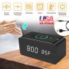 Digital Alarm Clock Qi-Wireless Charger Time Temperature Calendar Display Clock w/ Voice Control Brightness Adjustment (Black)