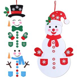 Felt Christmas Snowman Set DIY Felt Christmas Hanging Decorations Kits with 54Pcs Detachable Ornaments Xmas Gift for Toddlers