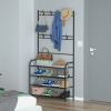 Entryway Coat Hat Rack Shoe Storage Shelf 4 Tier Shoe Rack Freestanding Hall Tree Garment Hanger Stand Clothes Shoe Organizer Combo