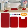 3Pcs Bathroom Rug Set Plush Velvet Bath Carpet Anti-Slip Memory Foam Mat For Tub Shower Bathroom